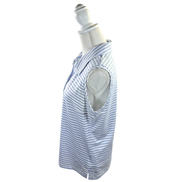 Addidas Women's Ultimate Lite White & Blue Stripe Sleeveless Golf Shirt Large - Picture 2 of 9